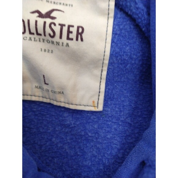 Hollister Size L Logo Graphic Hoodie Blue Pullover Kangaroo Pocket Athleisure - Picture 9 of 10